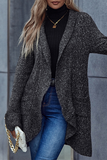 Casual Solid Patchwork Flounce Turndown Collar Outerwear Sweater
