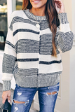 Casual Striped Split Joint  Contrast O Neck Tops Sweater