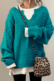 Lässiger, solider Patchwork-Pullover mit V-Ausschnitt (8 Farben)