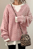 Suéter casual sólido patchwork com decote em V (8 cores)