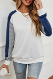 Casual Striped Split Joint  Contrast O Neck Tops