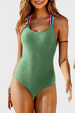 Vacation Patchwork Hollowed Out Backless Swimwears