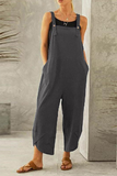 Casual Solid Buttons Capris Loose Jumpsuits(8 Colors)
