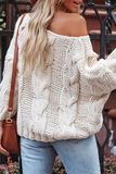 Casual Solid Patchwork Basic Off the Shoulder Tops Sweater(3 Colors)