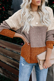 Casual Patchwork Basic  Contrast O Neck Tops Sweater
