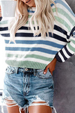 Casual Striped Patchwork O Neck Tops Sweater