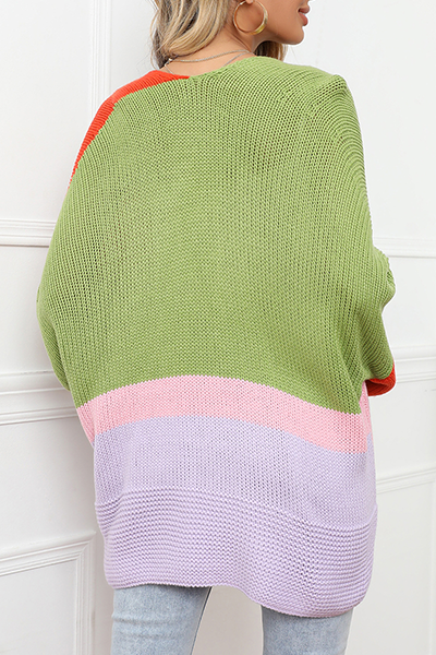 Fashion Street Patchwork Asymmetrical  Contrast Outerwear Sweater