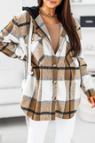 Casual Street Plaid Patchwork Buckle Hooded Collar Outerwear