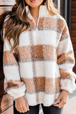 Casual Plaid Patchwork Zipper Mandarin Collar Tops
