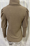 Casual Solid Buckle Fold Turtleneck Tops(3 Colors)