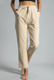 Calça casual sólida com cordão e bolso reto com estampa de posicionamento (5 cores)
