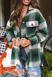 Casual Plaid Pocket Buckle Turndown Collar Outerwear(3 Colors)