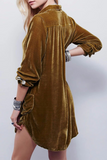 Casual Solid Patchwork Pocket Turndown Collar Shirt Dress Dresses(3 Colors)
