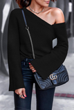 Fashion Casual Solid Patchwork Asymmetrical Oblique Collar Tops