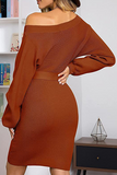 Vestidos de saia enrolados elegantes sólidos com cinto e gola oblíqua (6 cores)