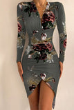 Vestidos de vestido irregular com estampa sexy patchwork dobrável assimétrico com decote em V (8 cores)