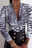 Modische, elegante, bedruckte Patchwork-Blusen mit V-Ausschnitt (4 Farben)