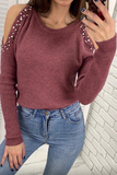 Fashion Casual Solid Beading U Neck Tops Sweater(8 Colors)