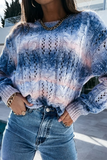 Casual Gradual Change Hollowed Out Patchwork O Neck Tops Sweater