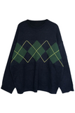 Casual Geometric Patchwork Contrast O Neck Tops Sweater(3 Colors)