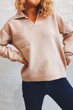 Lässiger, einfarbiger Pullover mit Umlegekragen und Taschen (5 Farben)
