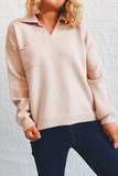Lässiger, einfarbiger Pullover mit Umlegekragen und Taschen (5 Farben)