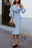 Fashion Elegant Polka Dot Fold V Neck Waist Skirt Dresses