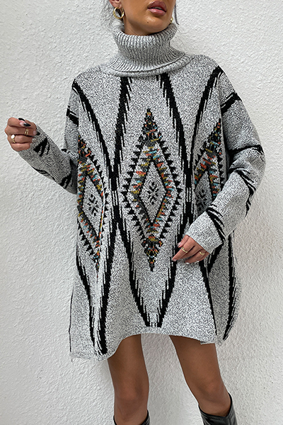 Fashion Geometric Split Joint Tops Sweater(4 Colors)