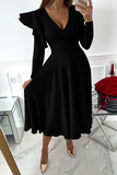 Fashion Elegant Solid Patchwork Flounce V Neck Waist Skirt Dresses(5 Colors)