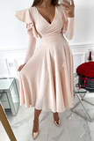 Fashion Elegant Solid Patchwork Flounce V Neck Waist Skirt Dresses(5 Colors)