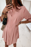 Casual Solid Buckle Fold Turndown Collar Shirt Dress Dresses(3 Colors)
