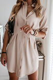 Casual Solid Buckle Fold Turndown Collar Shirt Dress Dresses(3 Colors)