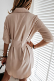 Vestidos casuais de camisa sólida com fivela dobrável e gola aberta (3 cores)