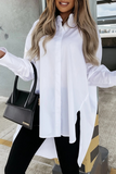 Casual Solid Buckle Asymmetrical Turndown Collar Blouses(4 Colors)
