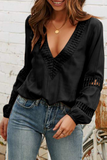 Casual Elegant Solid Lace Hollowed Out V Neck Blouses(5 Colors)