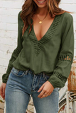 Casual Elegant Solid Lace Hollowed Out V Neck Blouses(5 Colors)