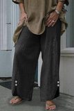 Botões casuais de retalhos sólidos, pernas largas retas, calças de cor sólida (6 cores)