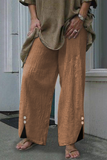 Botões casuais de retalhos sólidos, pernas largas retas, calças de cor sólida (6 cores)