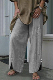 Lässige, einfarbige Hose mit Patchwork-Knöpfen, geradem, weitem Bein (6 Farben)