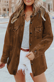 Casual Solid Pocket Buckle Turndown Collar Outerwear