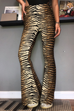 Fashion Street Animal Print Leopard Patchwork Basic Boot Cut High Waist Full Print Bottoms