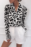 Fashion Leopard Buckle Turndown Collar Tops(4 Colors)
