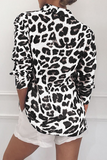 Fashion Leopard Buckle Turndown Collar Tops(4 Colors)