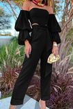 Elegant Solid With Belt Strapless Long Sleeve Two Pieces