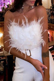 Sexy Solid Patchwork Feathers With Belt Strapless Straight Jumpsuits(Contain The Belt)(5 Colors)