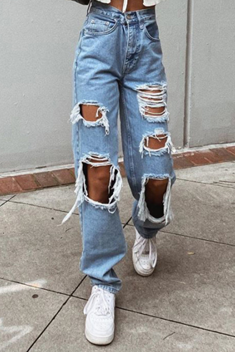 Street Solid Mid Waist Harlan Denim Jeans