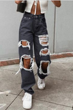 Street Solid Mid Waist Harlan Denim Jeans