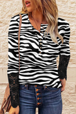 Casual Print Buckle O Neck Tops(6 Colors)