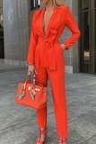 Casual Solid Patchwork Turndown Collar Regular Jumpsuits(3 Colors)