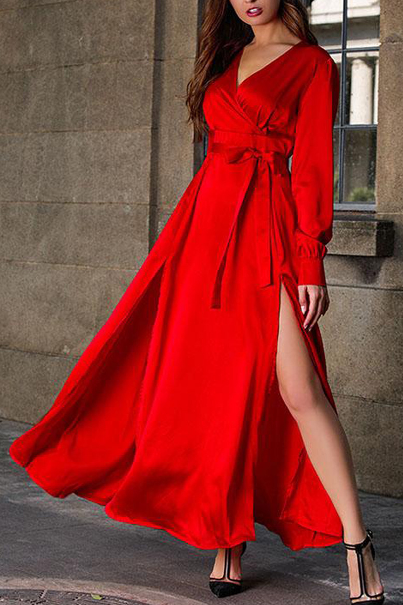 Casual Solid Slit V Neck Irregular Dress Dresses(3 Colors)